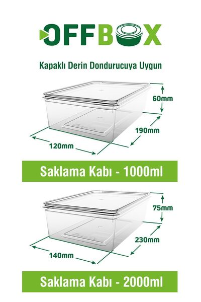 OFFBOX 20 Li Set Kendinden Kapaklı Difriz Buzluk Saklama Kabı Düzenleyici 1 Lt. Ve 2 Lt.