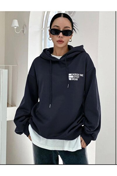 AFROGİYİM Γυναικείο φούτερ Cheris Time Printed με κουκούλα Oversize