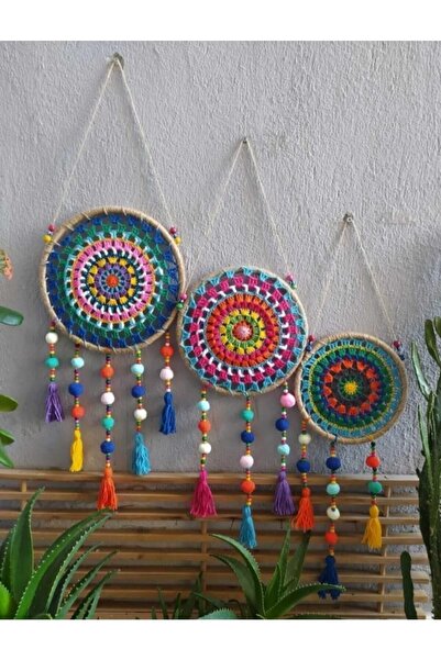 Genel Markalar Duvar Aksesuarları Ponponlu Renkli Ahşap Boncuklu Bahçe Balkon...