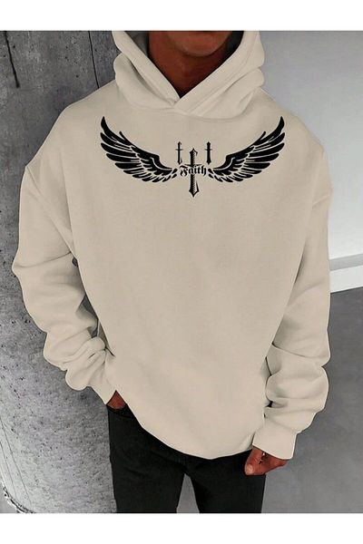 AFROGİYİM Unisex μπροστινό φτερό με στάμπα μεγάλου μεγέθους κουκούλα