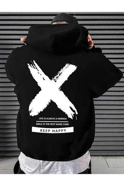 AFROGİYİM Унисекс Keep Happy X Printed Oversize Hoodie с качулка