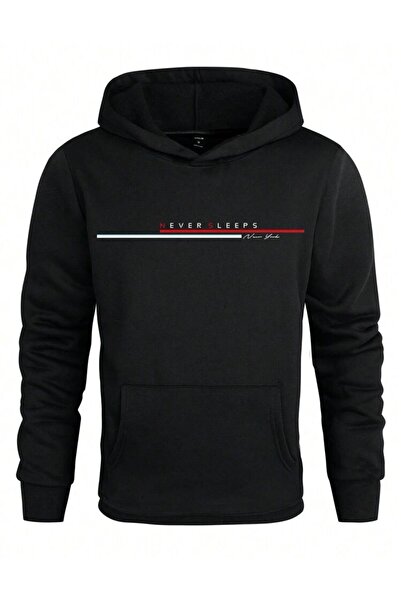 AFROGİYİM Kunisex Stripe Never Sleeps Printed Oversize Hooded Hoodie