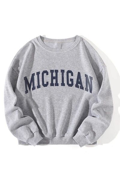 AFROGİYİM Imprimeu Michigan cu mânecă lungă supradimensionată gri