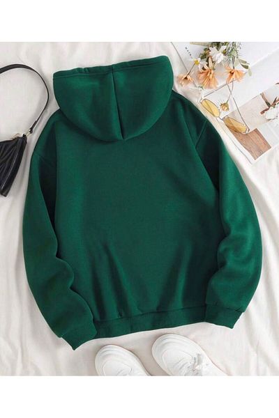 AFROGİYİM Φούτερ Unisex Shimmer Printed Green Blue Fleece Hooded Oversize φούτερ