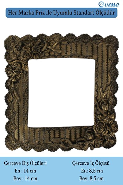 Evene Priz Süsü Dekoratif Priz Çerçevesi Anahtar Çerçevesi Altın Eskitme Renk Model 1