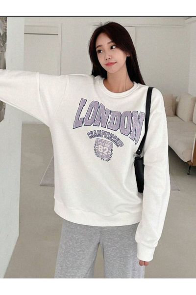 AFROGİYİM Unisex London Championship Printed Oversize φούτερ με λαιμόκοψη