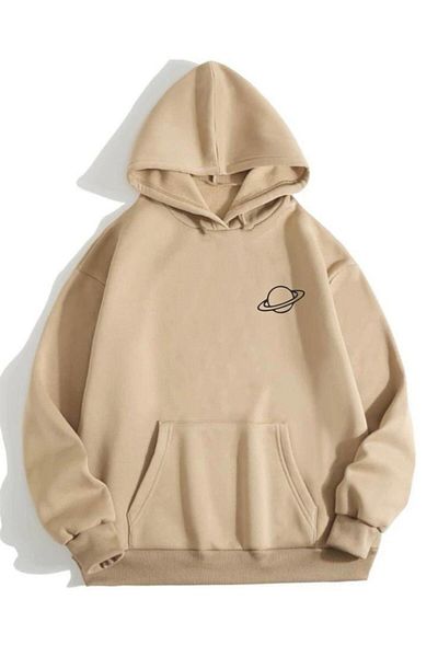 AFROGİYİM Unisex Saturn printed Oversize Hooded Hoodie