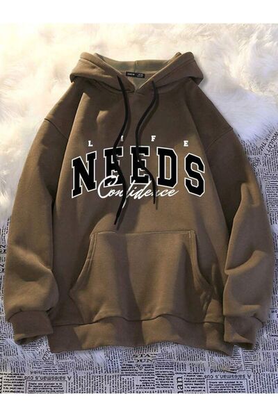 AFROGİYİM Unisex Life Needs Confidence Printed Oversize Hoodie