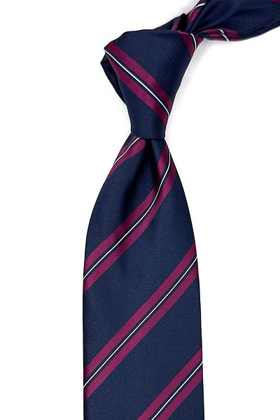 Kravatkolik Navy Blue Striped Classic Tie with Handkerchief - Kk12823