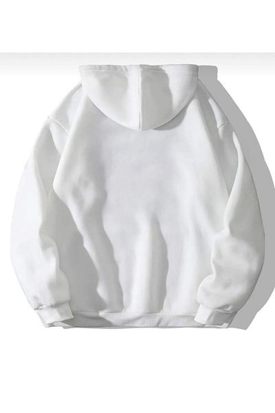 AFROGİYİM Φούτερ με κουκούλα Unisex Μπεζ Happiest με στάμπα μεγάλου μεγέθους