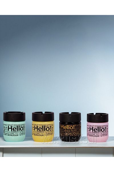 KaktüsKedi Set of 4 Hello Patterned Unscented Glass Ashtray 425 CC