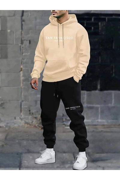 CAST COLLECTİON Ανδρικό μπεζ κοστούμι με στάμπα San Francisco