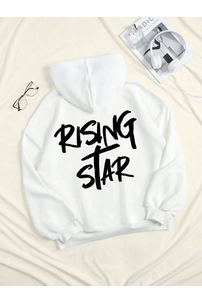 AFROGİYİM Φούτερ με κουκούλα Unisex Rising Star με λεπτομέρεια με στάμπα Fleece