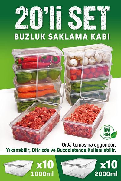 OFFBOX 1 and 2 liter Capacity - set of 20 Freeze Freezer storage Containers with self Cover