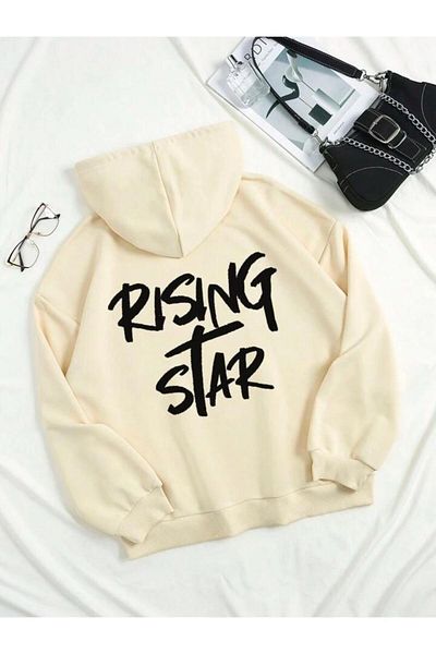 AFROGİYİM Φούτερ με κουκούλα Unisex Rising Star με λεπτομέρεια με στάμπα Fleece