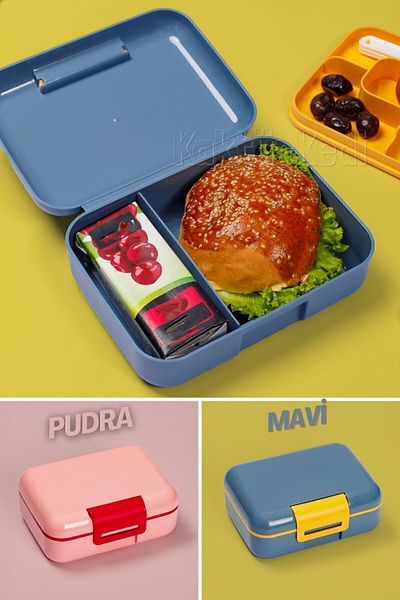 KaktüsKedi Set of 2 Concrete Double Layer Compartmented Food Container