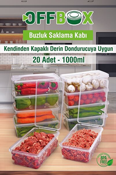 OFFBOX 20 Adet 1 Lt. Kendinden Kapaklı Difrize Uygun Buzluk Saklama Kutusu Düzenleyici