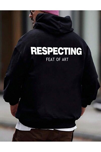 AFROGİYİM Unisex Respecting Feat Or Eat Printed Oversize Hooded Hoodie