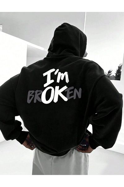 AFROGİYİM Unisex Im Broken Printed Oversize Hoodie