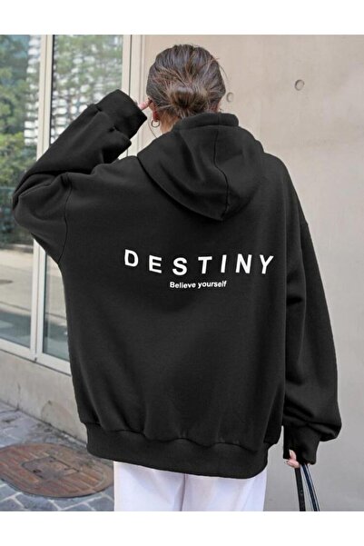 AFROGİYİM Hanocă supradimensionată cu glugă, imprimată Destiny, pentru femei