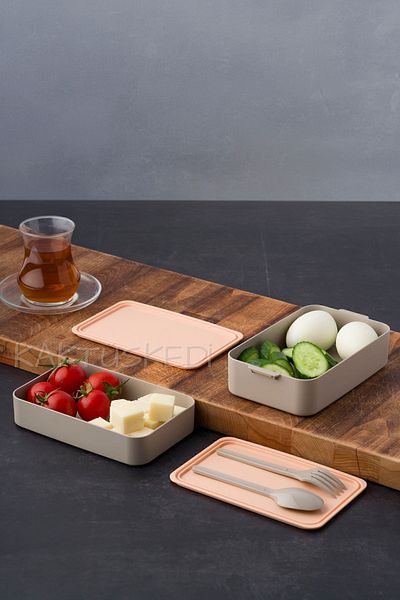 KaktüsKedi Bento 2 Layer Food Container Gray 900 Ml