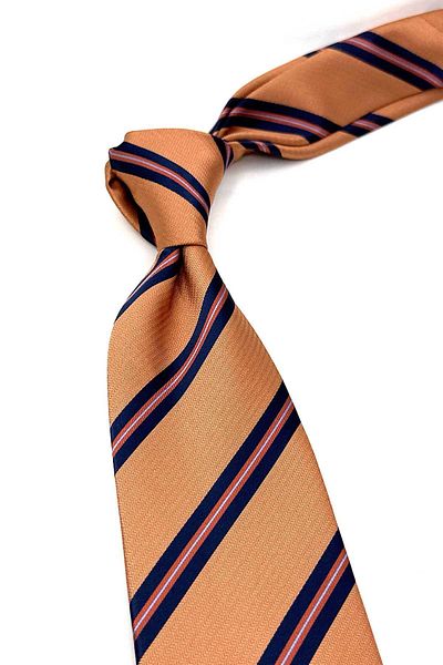 Kravatkolik Orange Striped Classic Tie with Handkerchief - Kk12827