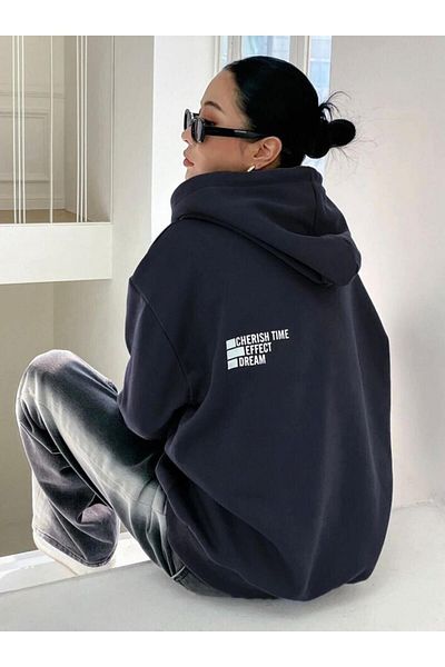 AFROGİYİM Hanorac oversize cu glugă cu imprimeu Cheris Time pentru damă