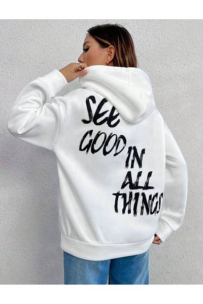 AFROGİYİM Unisex Μπροστά Πίσω Δείτε Good All In Printed Oversize Hoodie