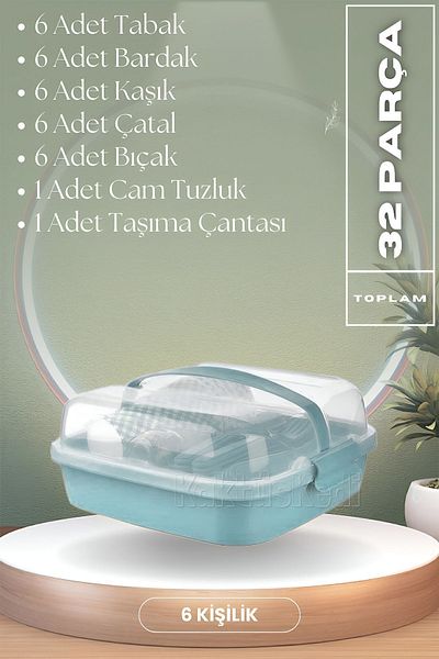 KaktüsKedi 32 Pieces 6-Person Picnic Set with Carrying Bag