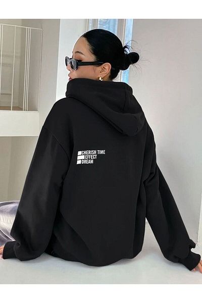 AFROGİYİM Hanorac oversize cu glugă cu imprimeu Cheris Time pentru damă