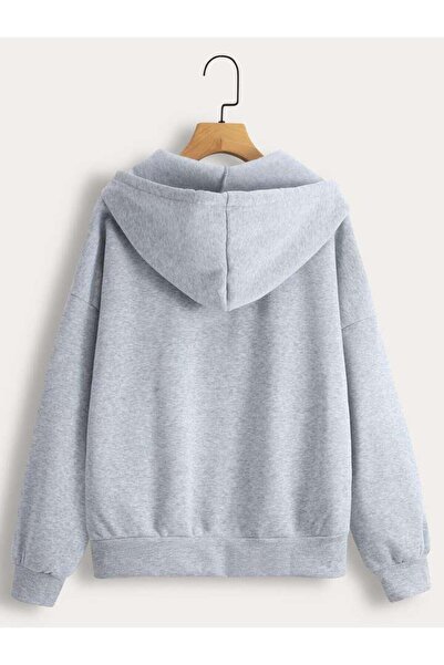 AFROGİYİM Women's London Printed Hooded Zippered Oversize Cardigan