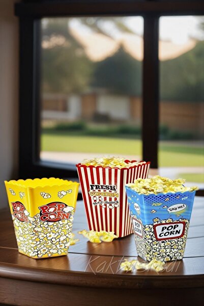 KaktüsKedi 3 Adet Patlamış Mısır Kovası | Popcorn Kutusu Seti