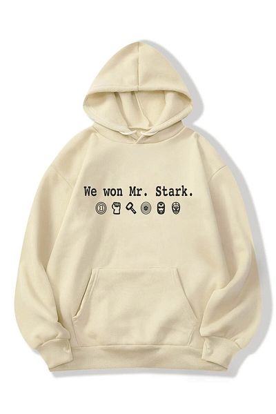 AFROGİYİM Women's Marvel Stark Printed Beige Oversize Hooded Sweatshirt