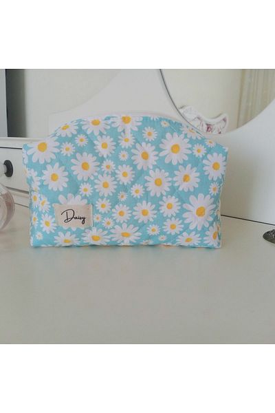 Daisy Large Size Blue Daisy Makeup Bag