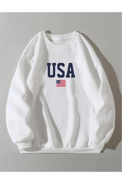 AFROGİYİM Φούτερ Unisex Oversize - Εκτυπωμένη σημαία ΗΠΑ