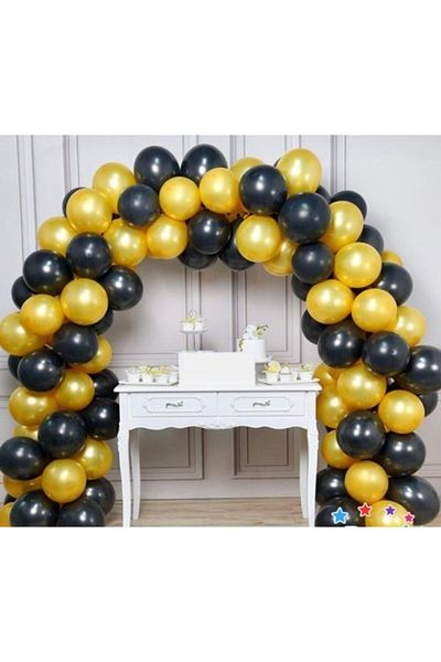 eğlencemarketi Balloon Chain - Gold Black Balloon Decoration Set 200 Pieces