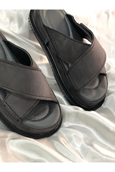 Hg Ayakkabı Rona Antraset Сірий замш - 4 см платформа, шнурівка, тапочки з підошвою