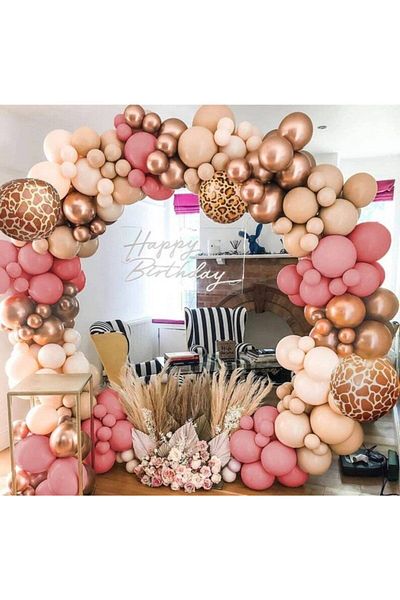 eğlencemarketi Chrome Bronze Powder Pink Desert Sand And Milk Coffee Balloon Chain 100 Pieces
