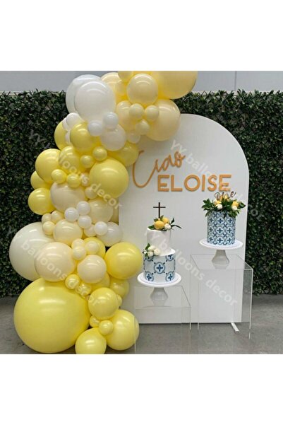eğlencemarketi Pastel Sarı Makaron Sarı Ve Beyaz Balon Zinciri 100 Adet
