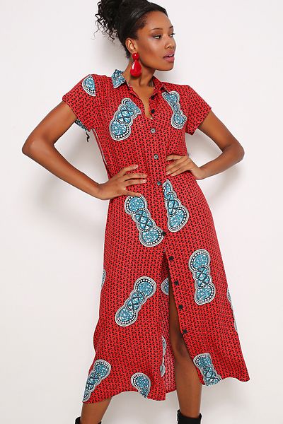 AVORWE Shirt Collar Short Sleeve Button Front Long Dress