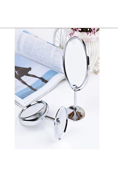 Tahtakale Dünyası Çift Taraflı Oval Makyaj Aynası Banyo Kaş Alma Yakın Görme 5X Mercekli Dönebilen Çelik Ayna