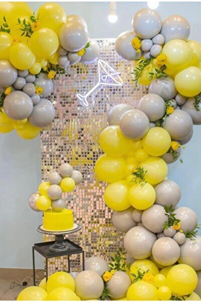 PEKSHOP Pastel Balon Zinciri Sarı Gri Pastel Balon