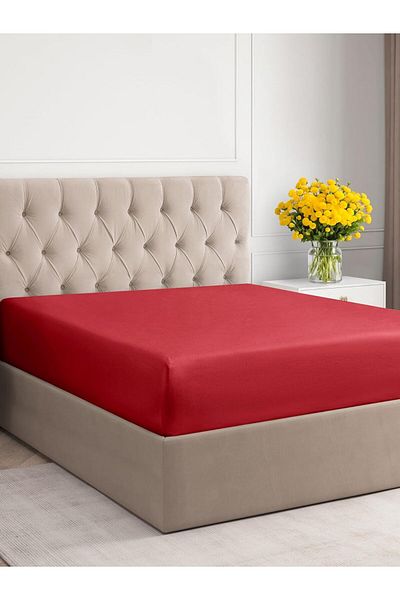 turkanlarhome Dark Red Colored 100% Cotton Combed Fabric Fitted Elastic Bed Sheet Single-Double