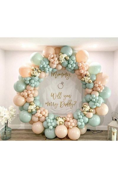 eğlencemarketi Chrome Gold Macaron Salmon and Mint Green Balloon Chain 100 Pieces
