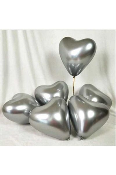 Firsat Ayi Opportunity Bear Chrome Metallic Silver Heart Balloon 5 Pack