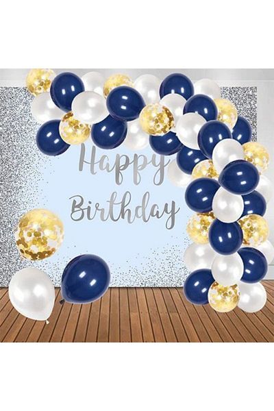 eğlencemarketi 10 Meters Dark Blue White Chain Balloon Set