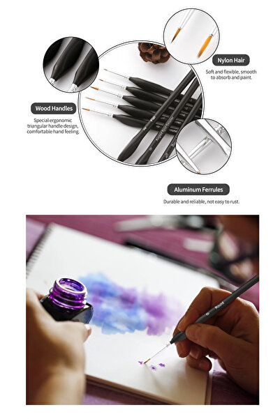 HANNAH 15 Parça Detay Boya Fırça Seti Akrilik Sulu Boya Yağlı Boya İçin Uygun Silindir Çantalı