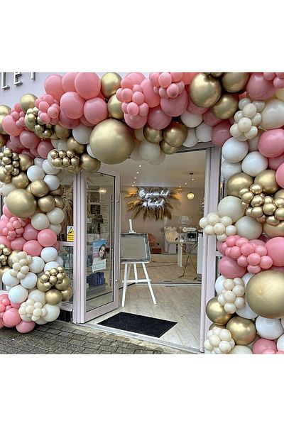 eğlencemarketi Chrome Gold Powder Pink Milk Coffee and Smoke Balloon Chain 50 Pieces
