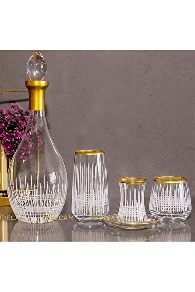 sudeka 49 Parça 12 Kişilik Üççember Gold El Dekor Kesme Cam Su Bardak Takımı,...