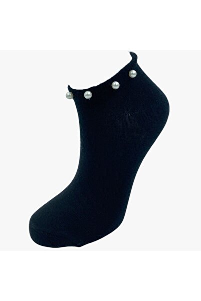 pazariz Kadın Siyah İncili Patik Çorap